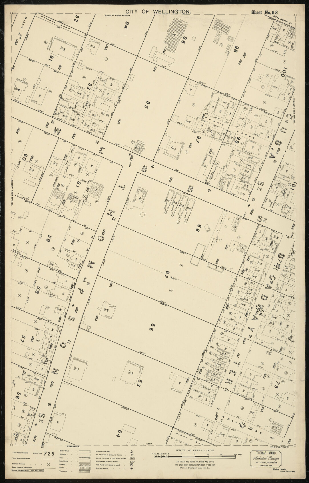 Thomas Ward survey map of Wellington City, sheet 58