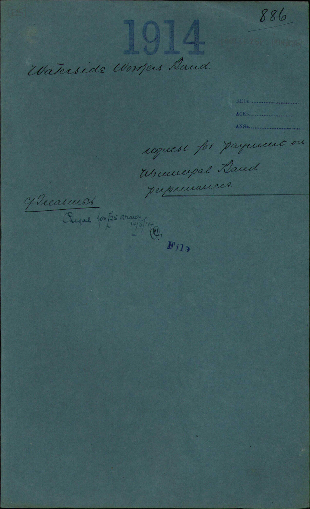 Request for payment on Municipal Band performance - Waterside Workers Band