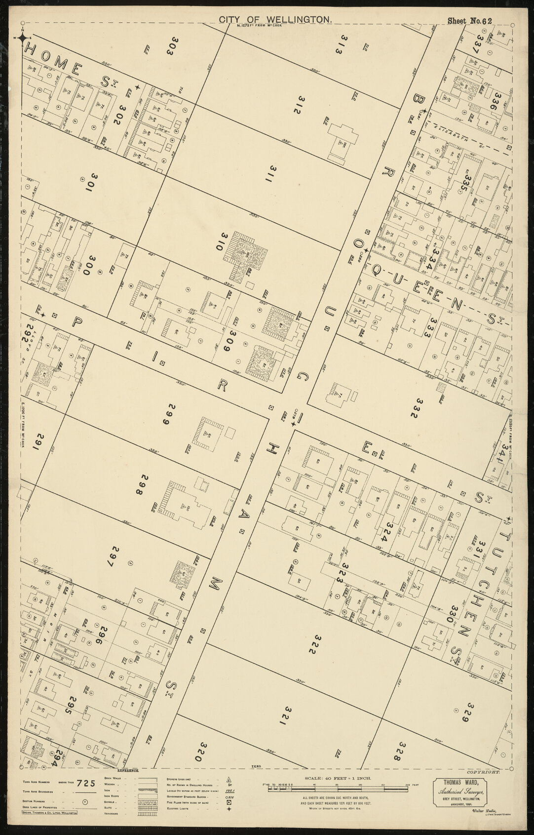 Thomas Ward survey map of Wellington City, sheet 62