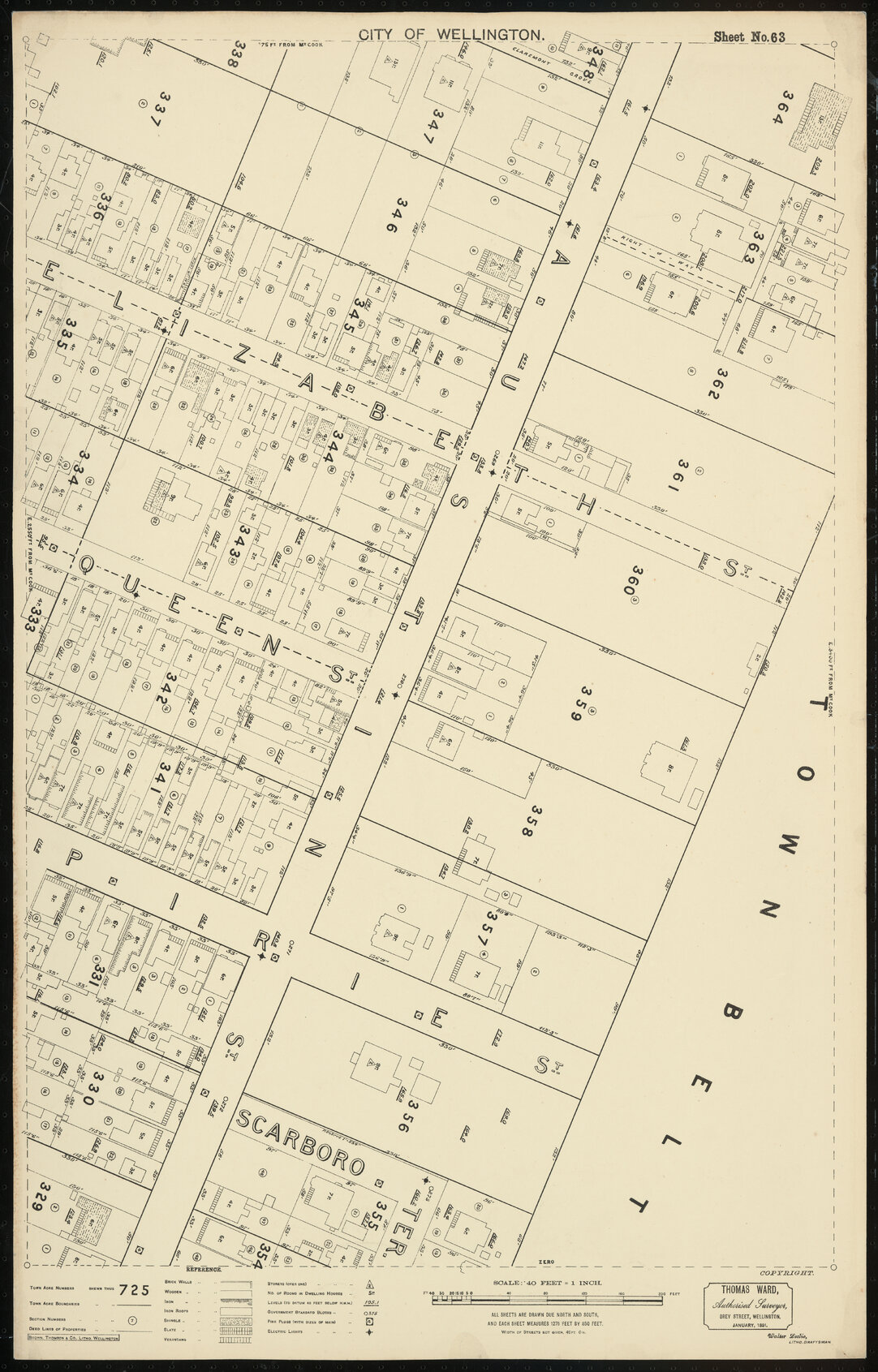 Thomas Ward survey map of Wellington City, sheet 63
