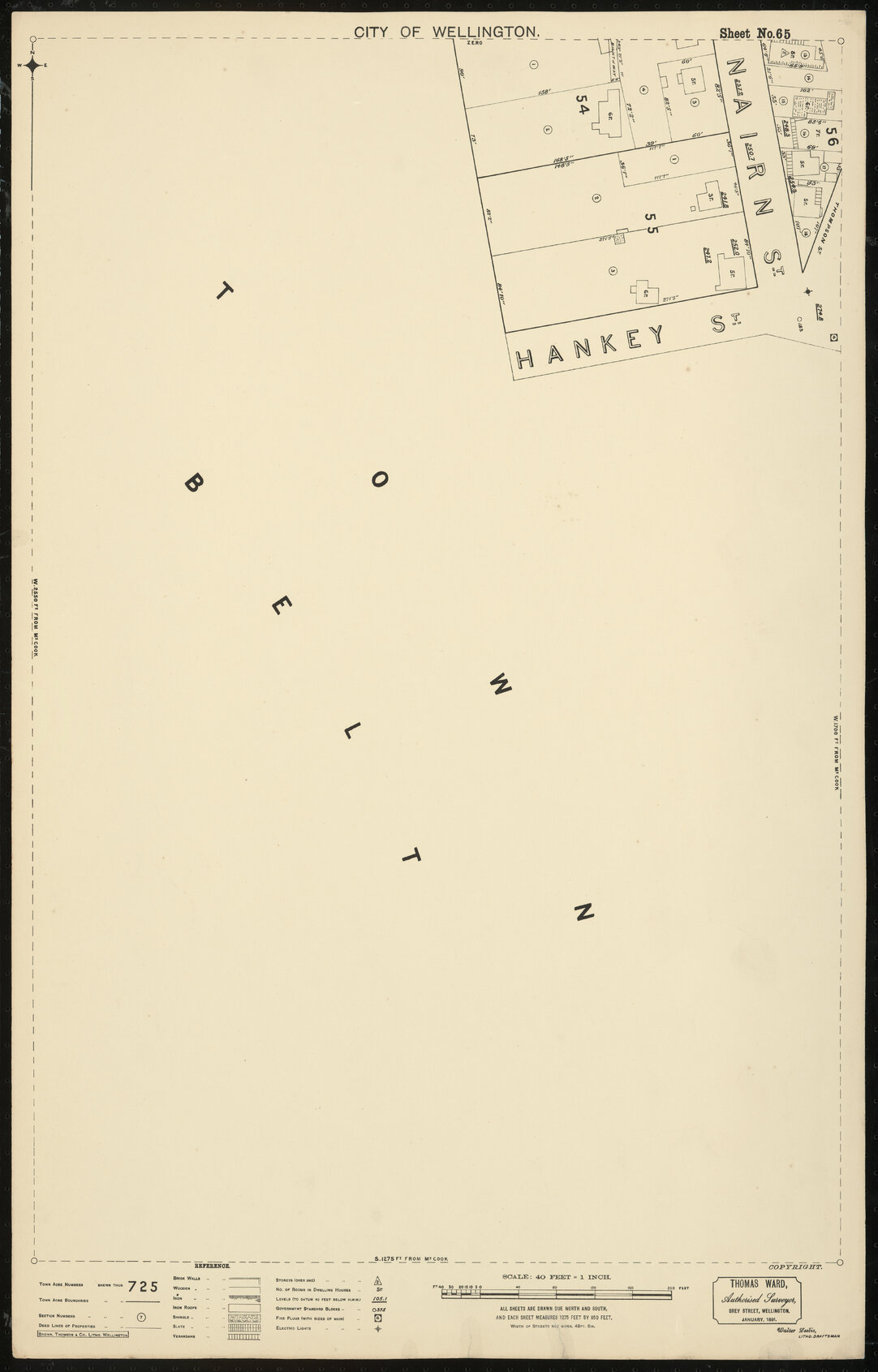 Thomas Ward survey map of Wellington City, sheet 65