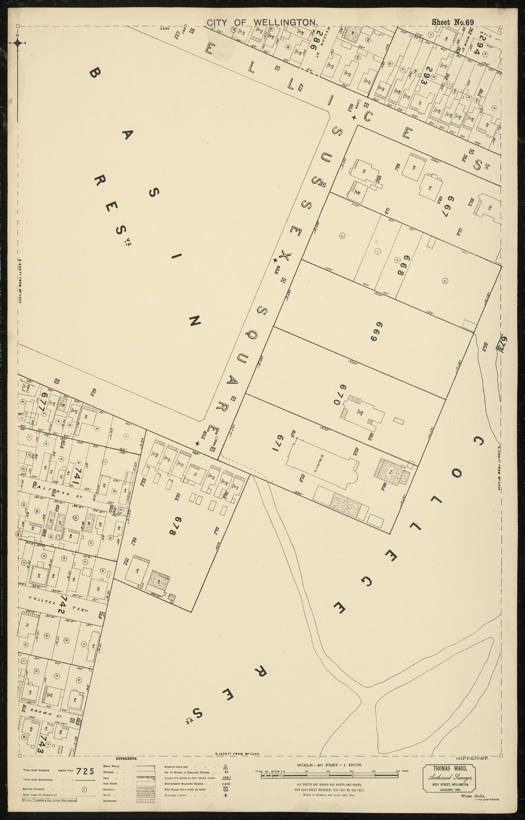 Thomas Ward survey map of Wellington City, sheet 69