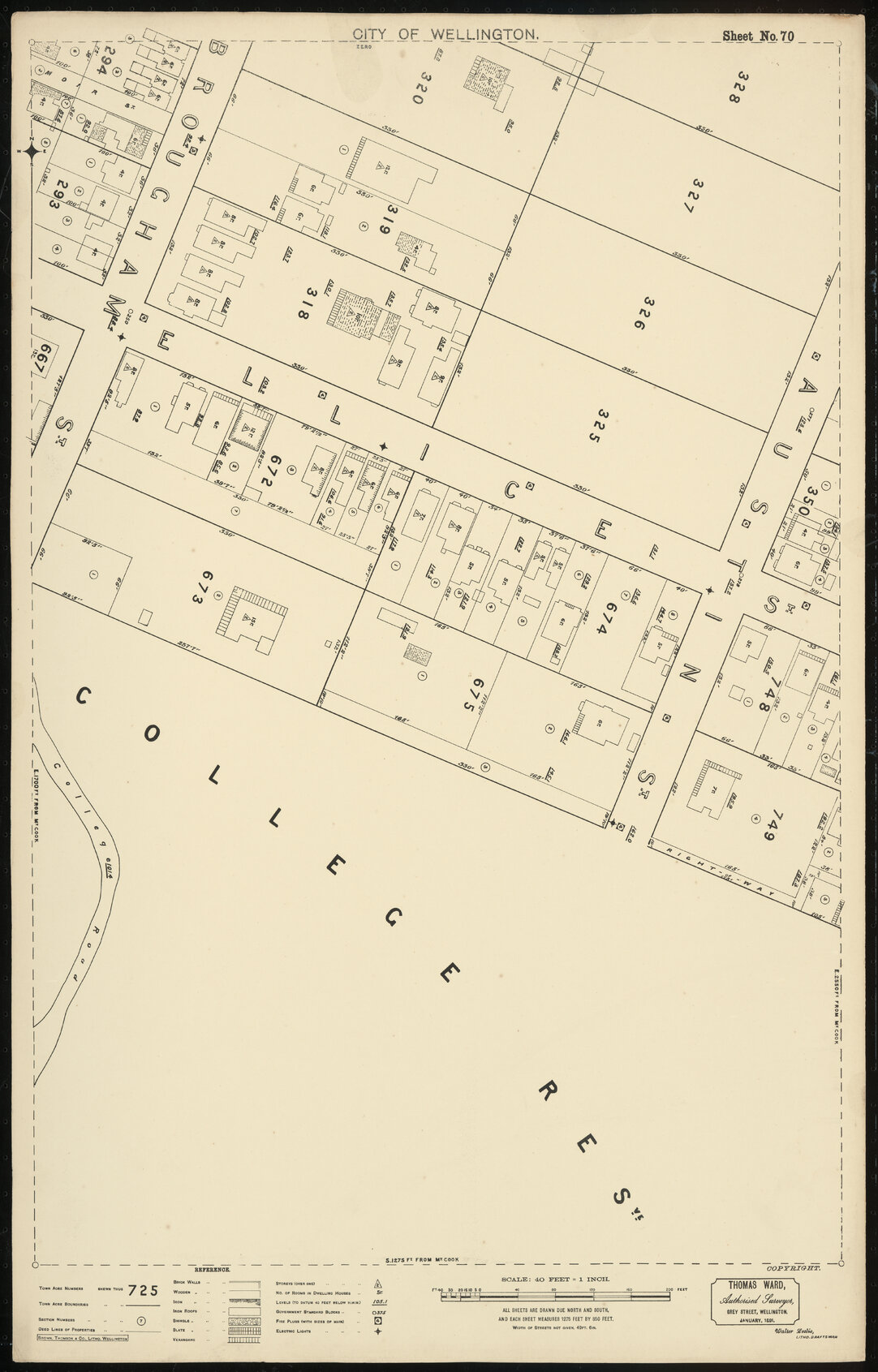 Thomas Ward survey map of Wellington City, sheet 70