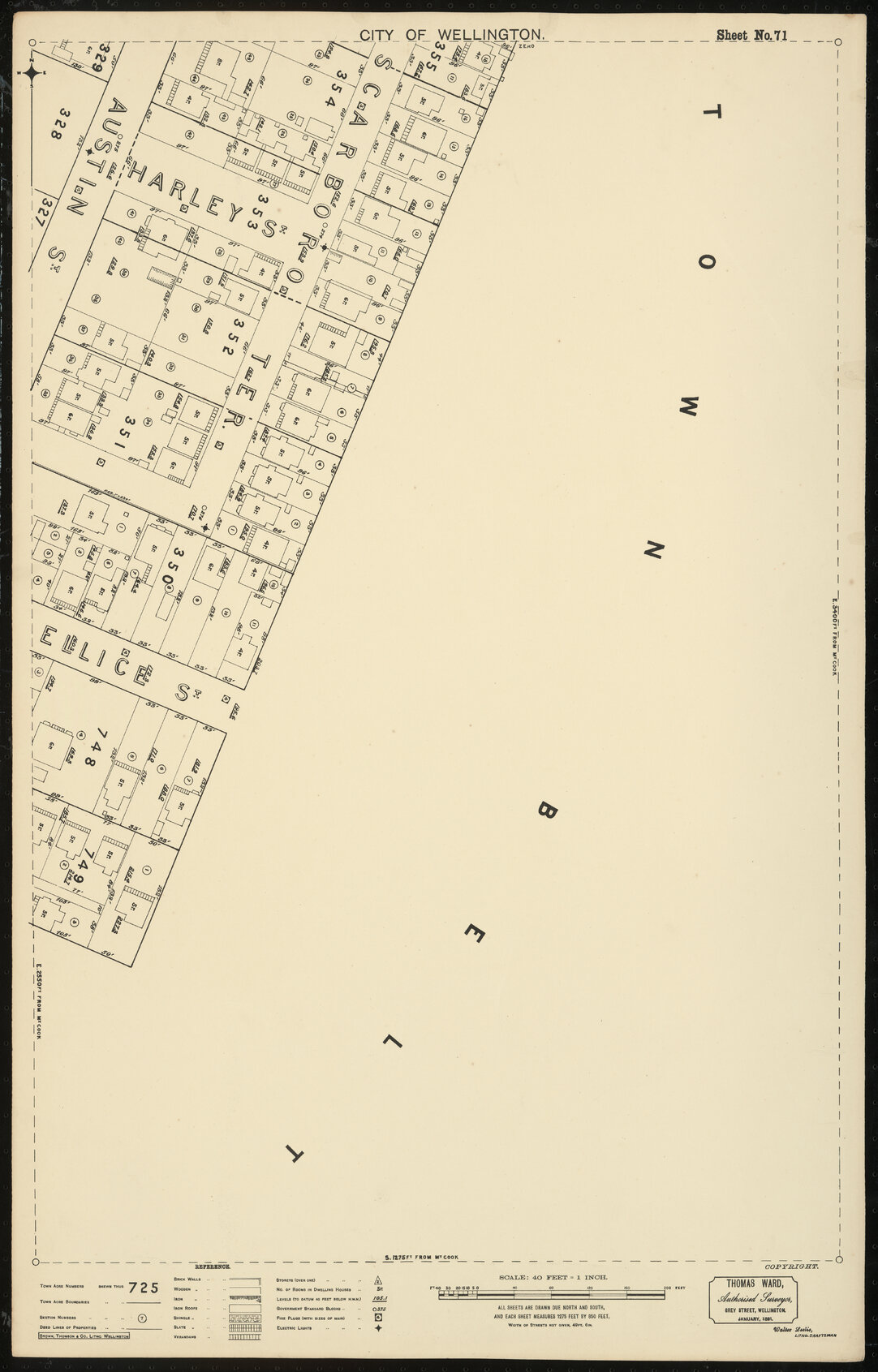 Thomas Ward survey map of Wellington City, sheet 71