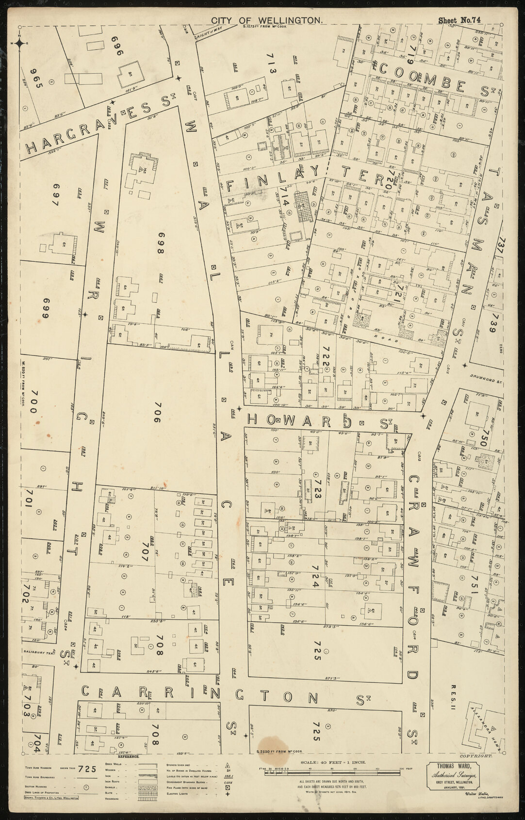 Thomas Ward survey map of Wellington City, sheet 74