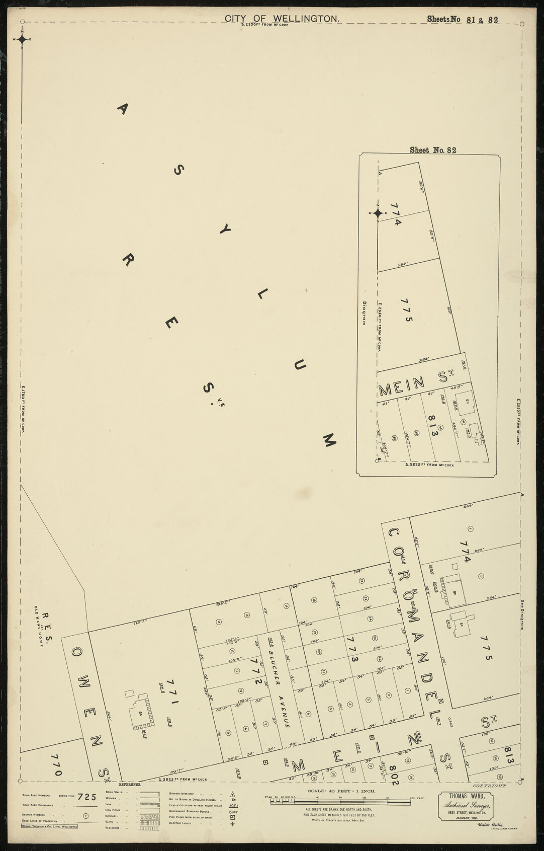 Thomas Ward survey map of Wellington City, sheet 81, 82