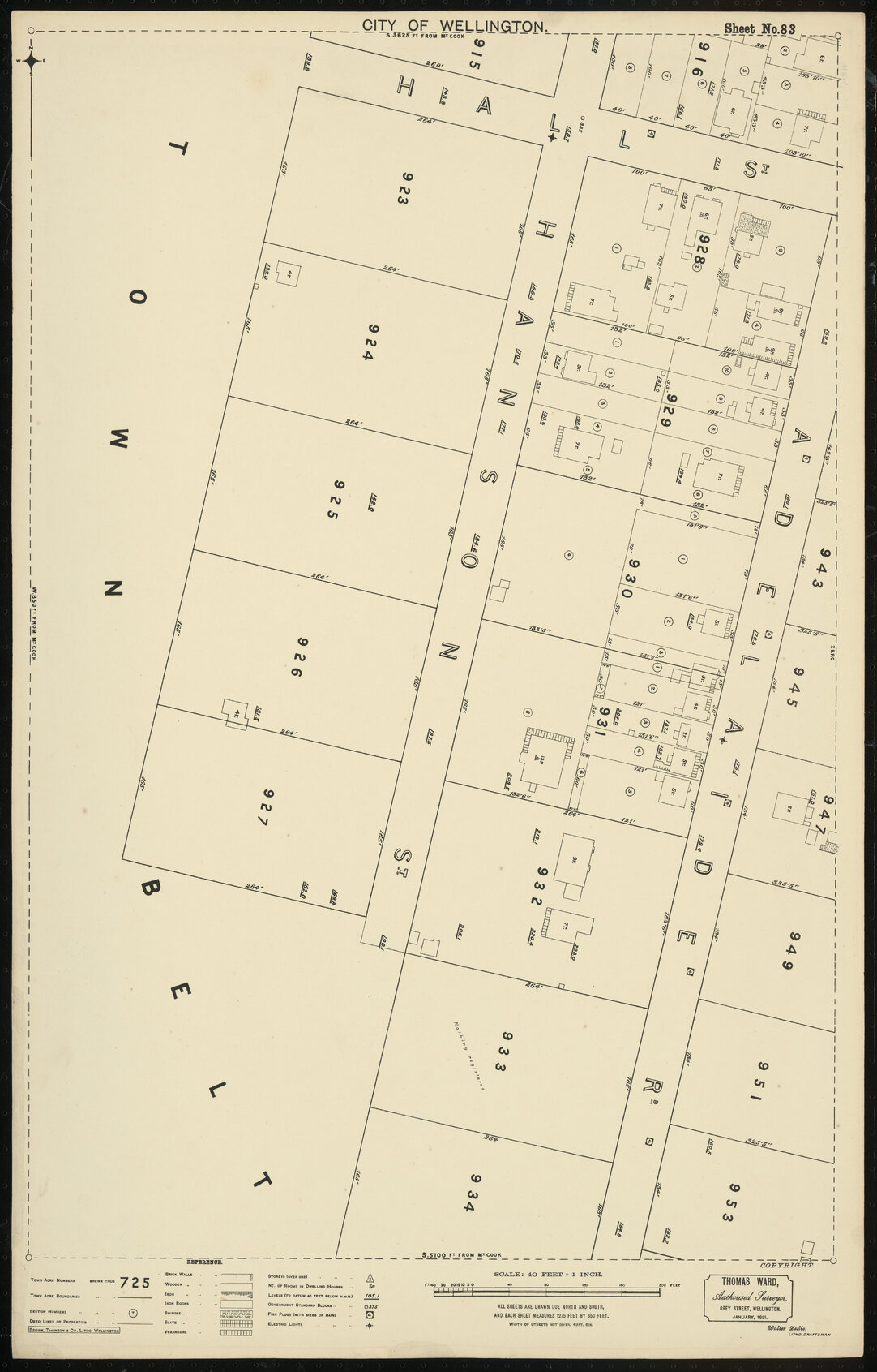 Thomas Ward survey map of Wellington City, sheet 83