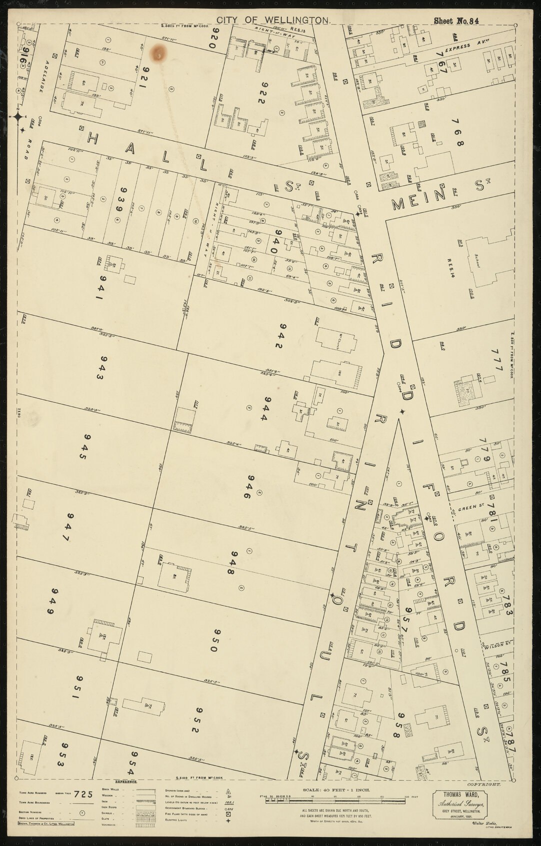Thomas Ward survey map of Wellington City, sheet 84