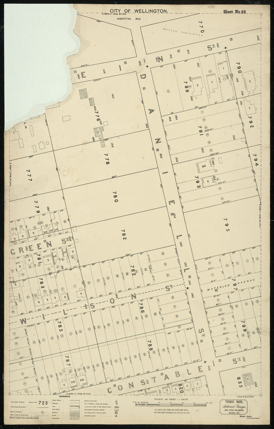 Thomas Ward survey map of Wellington City, sheet 85