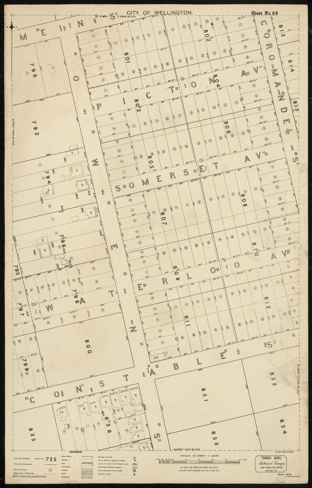 Thomas Ward survey map of Wellington City, sheet 86