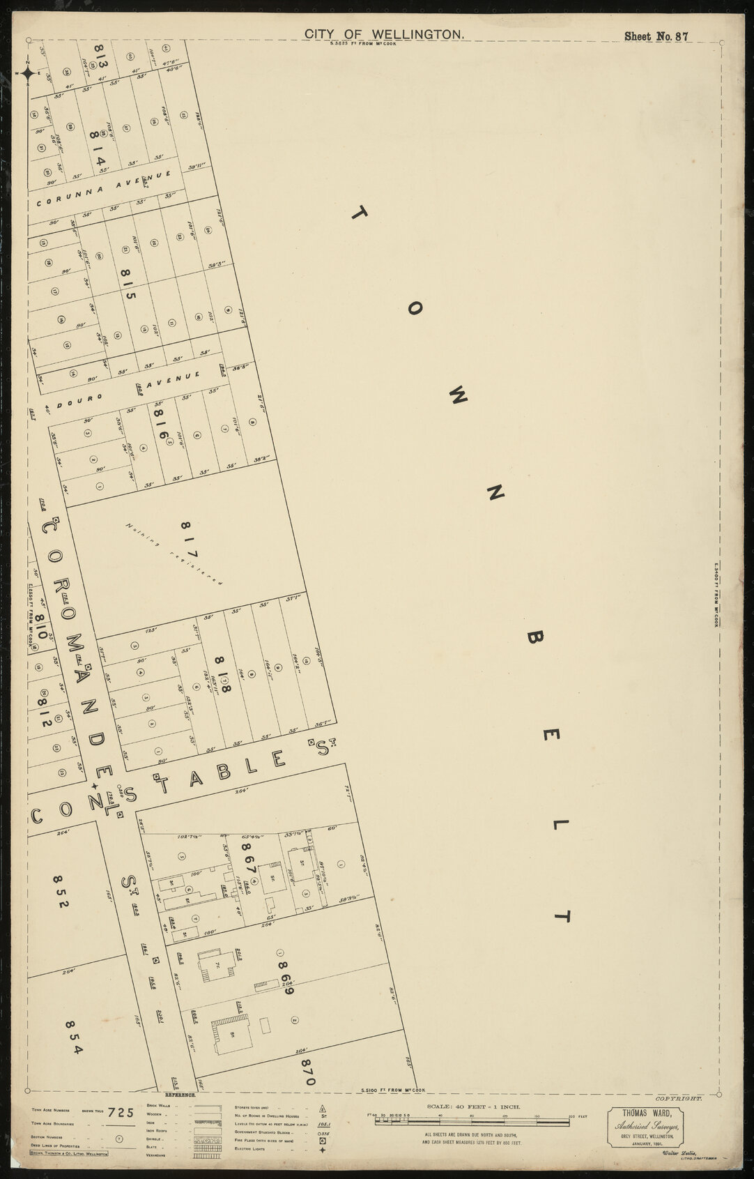 Thomas Ward survey map of Wellington City, sheet 87