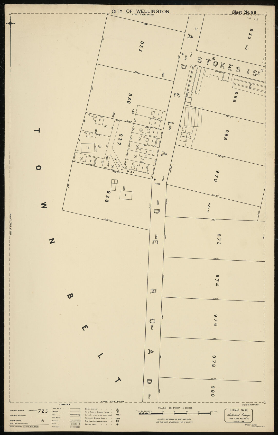 Thomas Ward survey map of Wellington City, sheet 88