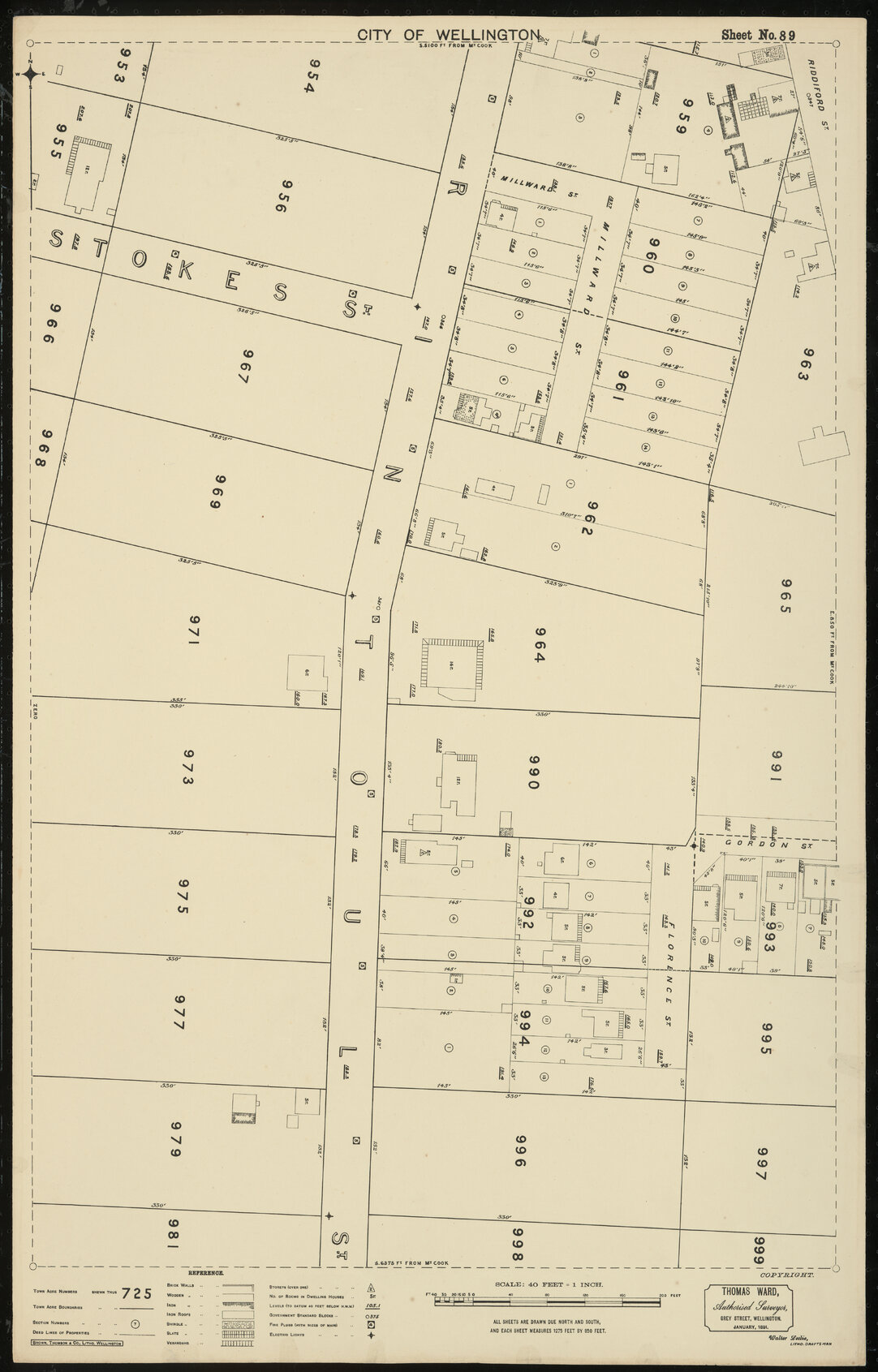 Thomas Ward survey map of Wellington City, sheet 89