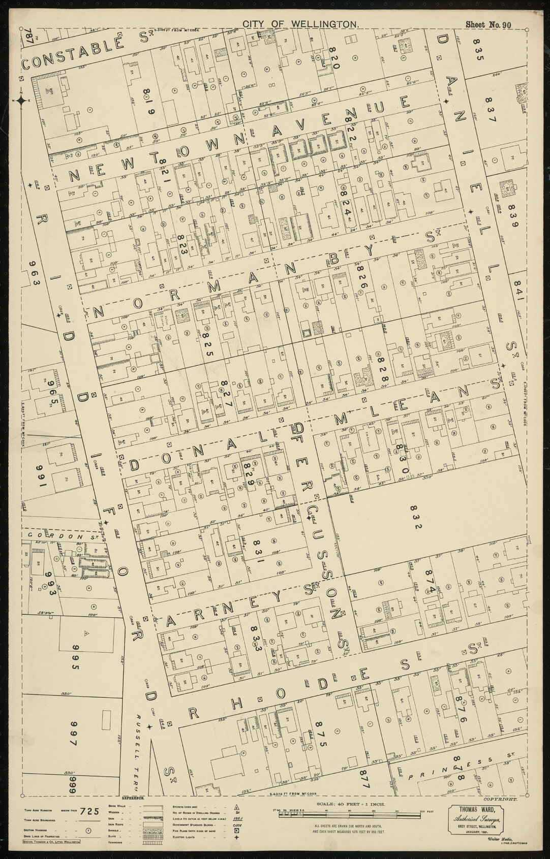 Thomas Ward survey map of Wellington City, sheet 90