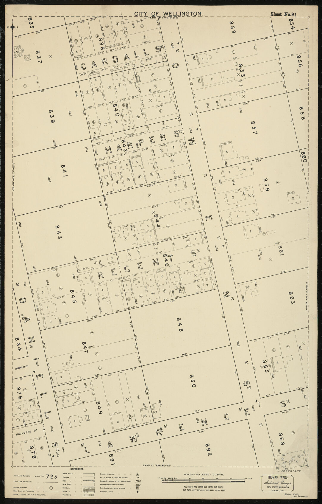 Thomas Ward survey map of Wellington City, sheet 91