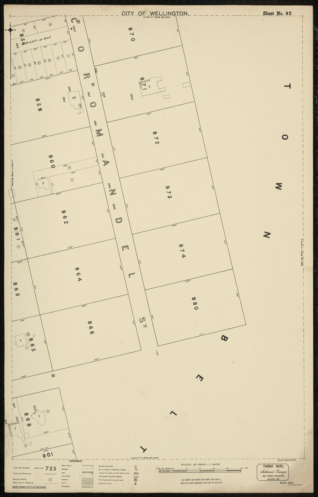 Thomas Ward survey map of Wellington City, sheet 92