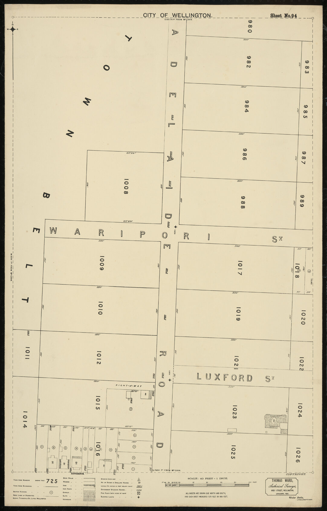 Thomas Ward survey map of Wellington City, sheet 94