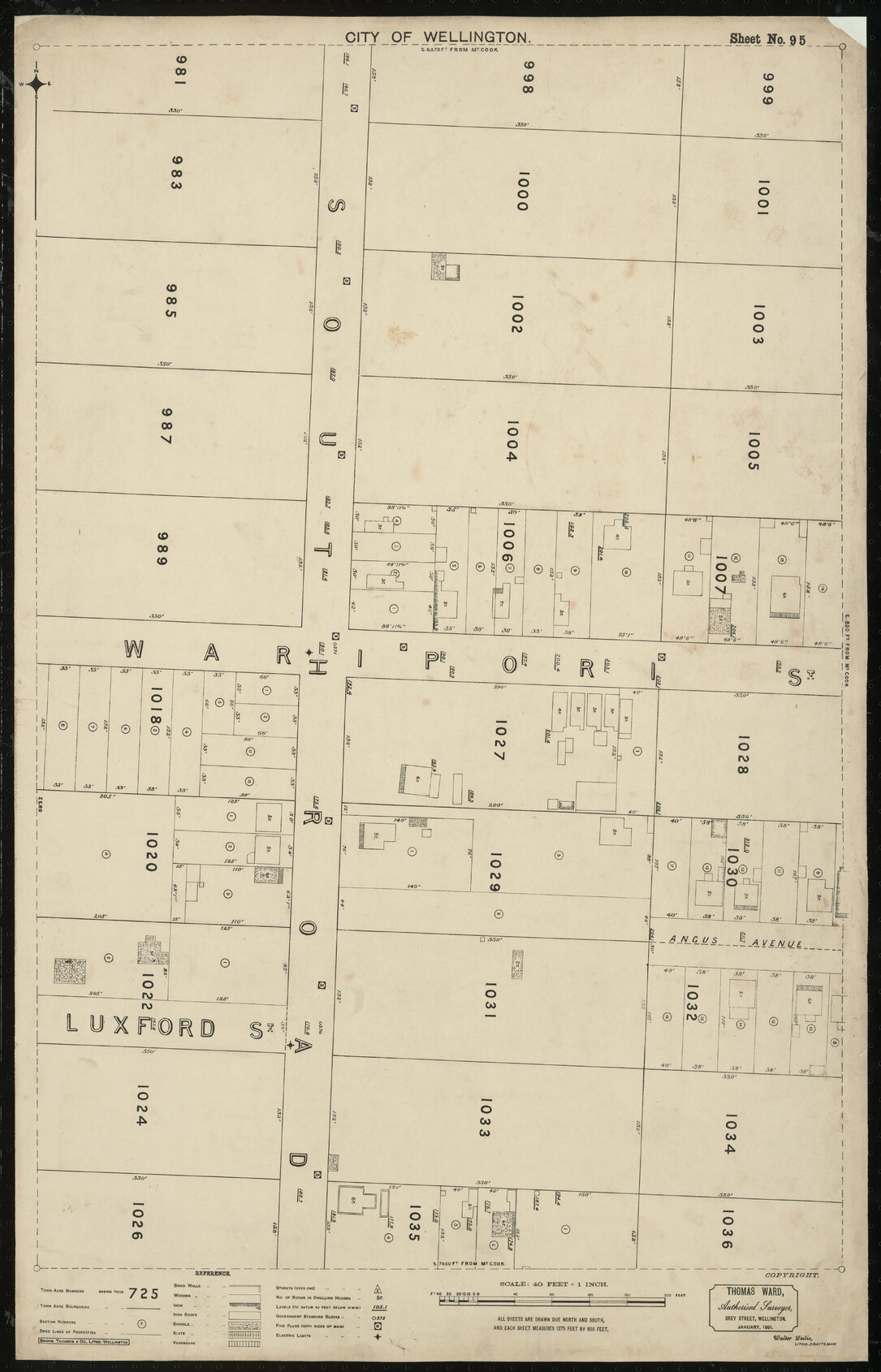 Thomas Ward survey map of Wellington City, sheet 95