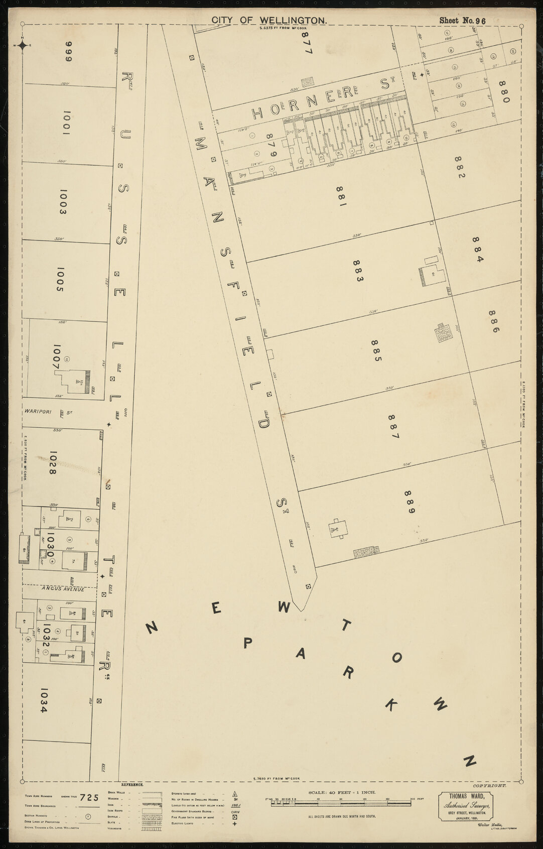 Thomas Ward survey map of Wellington City, sheet 96