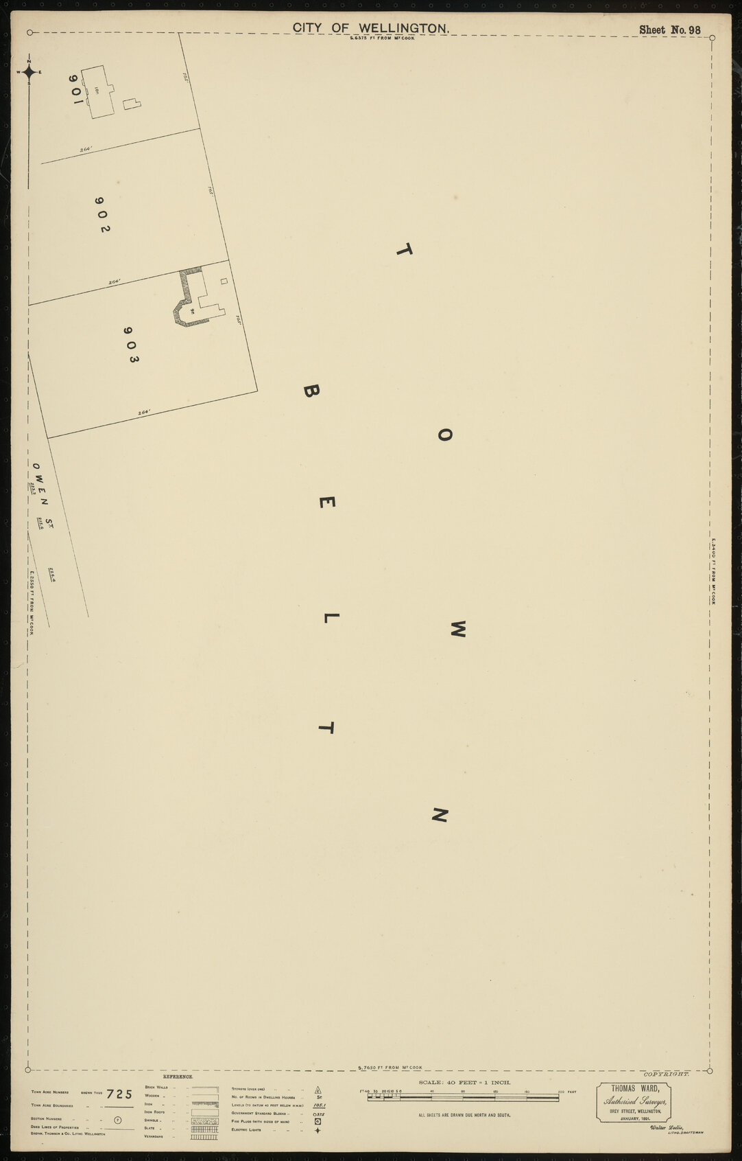 Thomas Ward survey map of Wellington City, sheet 98