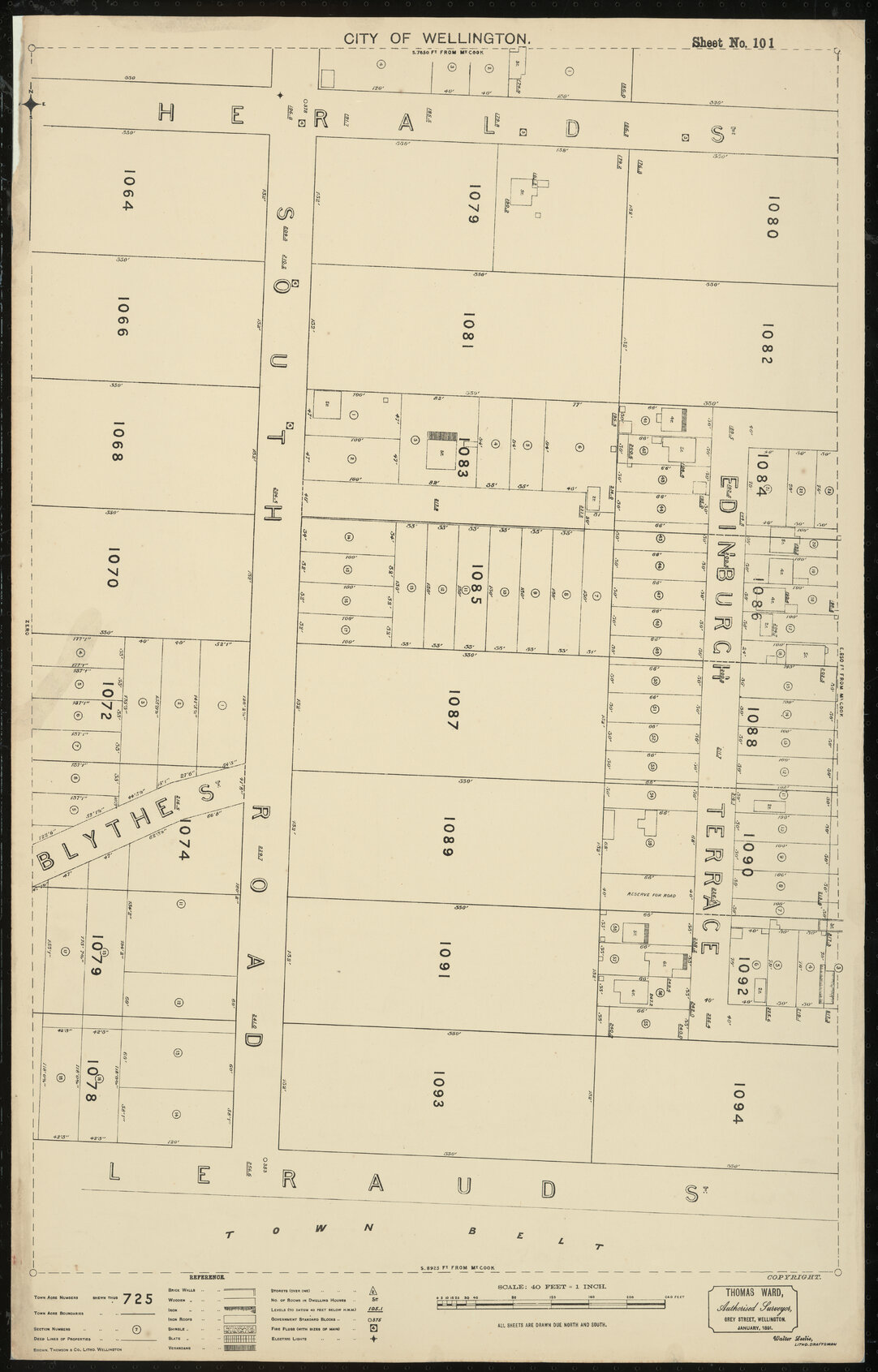 Thomas Ward survey map of Wellington City, sheet 101