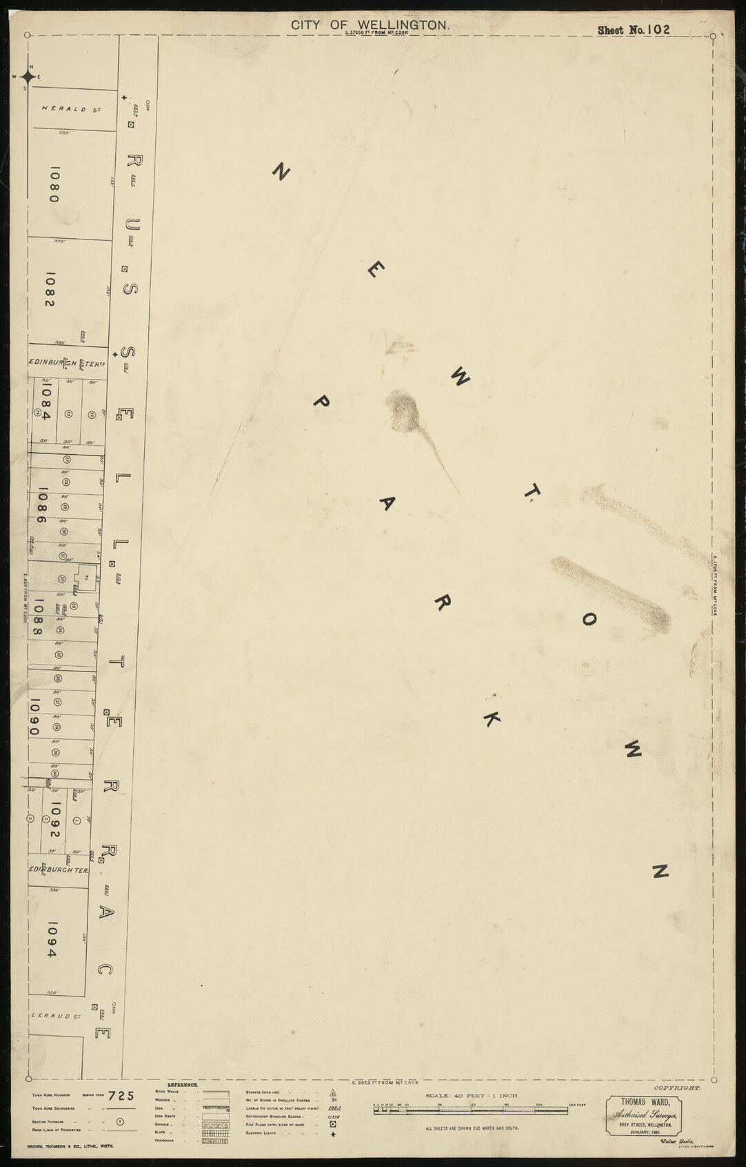 Thomas Ward survey map of Wellington City, sheet 102