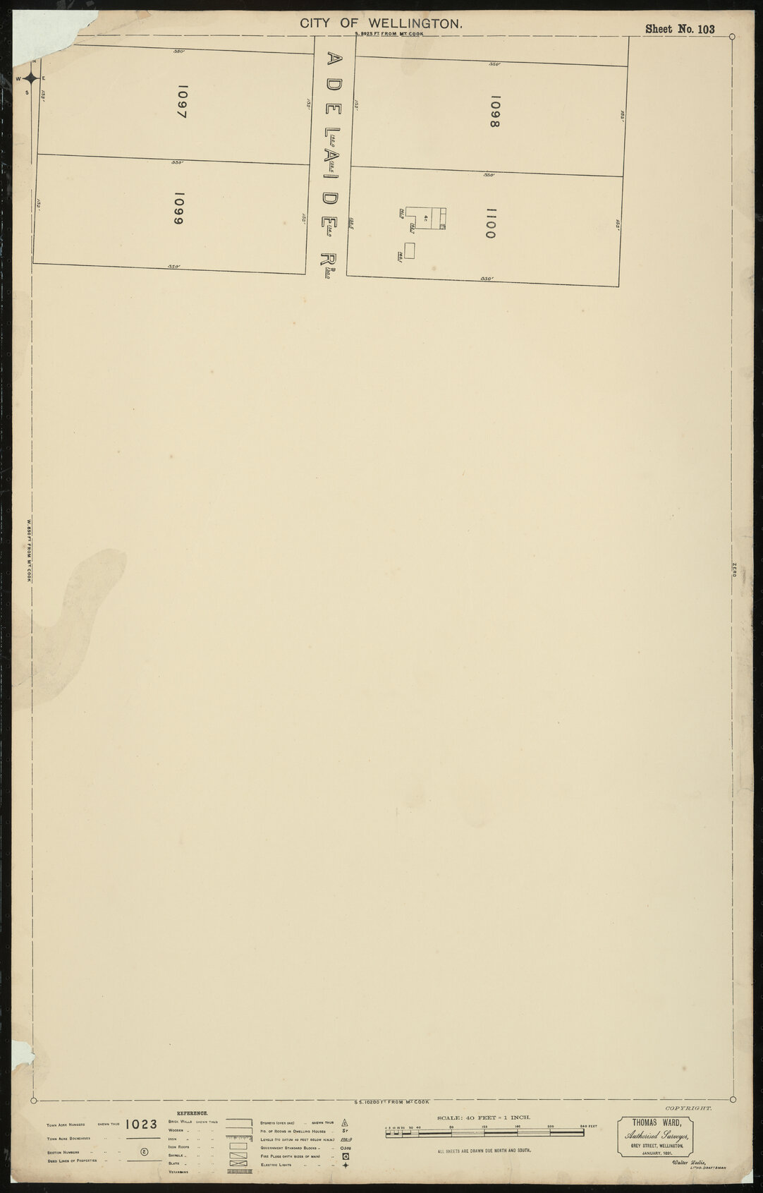 Thomas Ward survey map of Wellington City, sheet 103