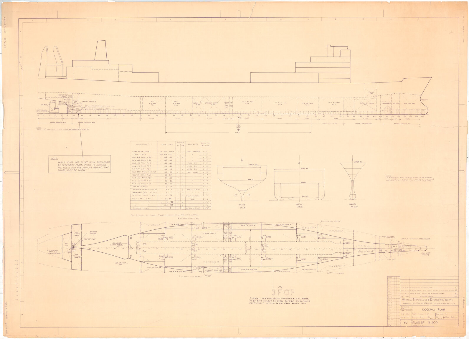 Union Rotorua, docking plan including bow and stern sections