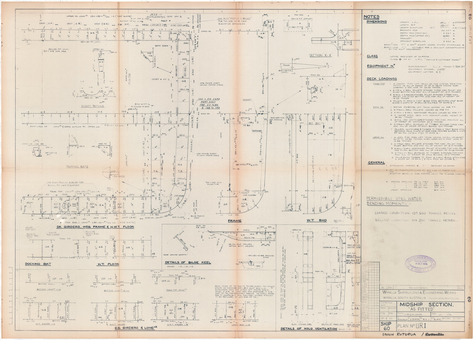 Union Rotorua, midship section (as fitted)