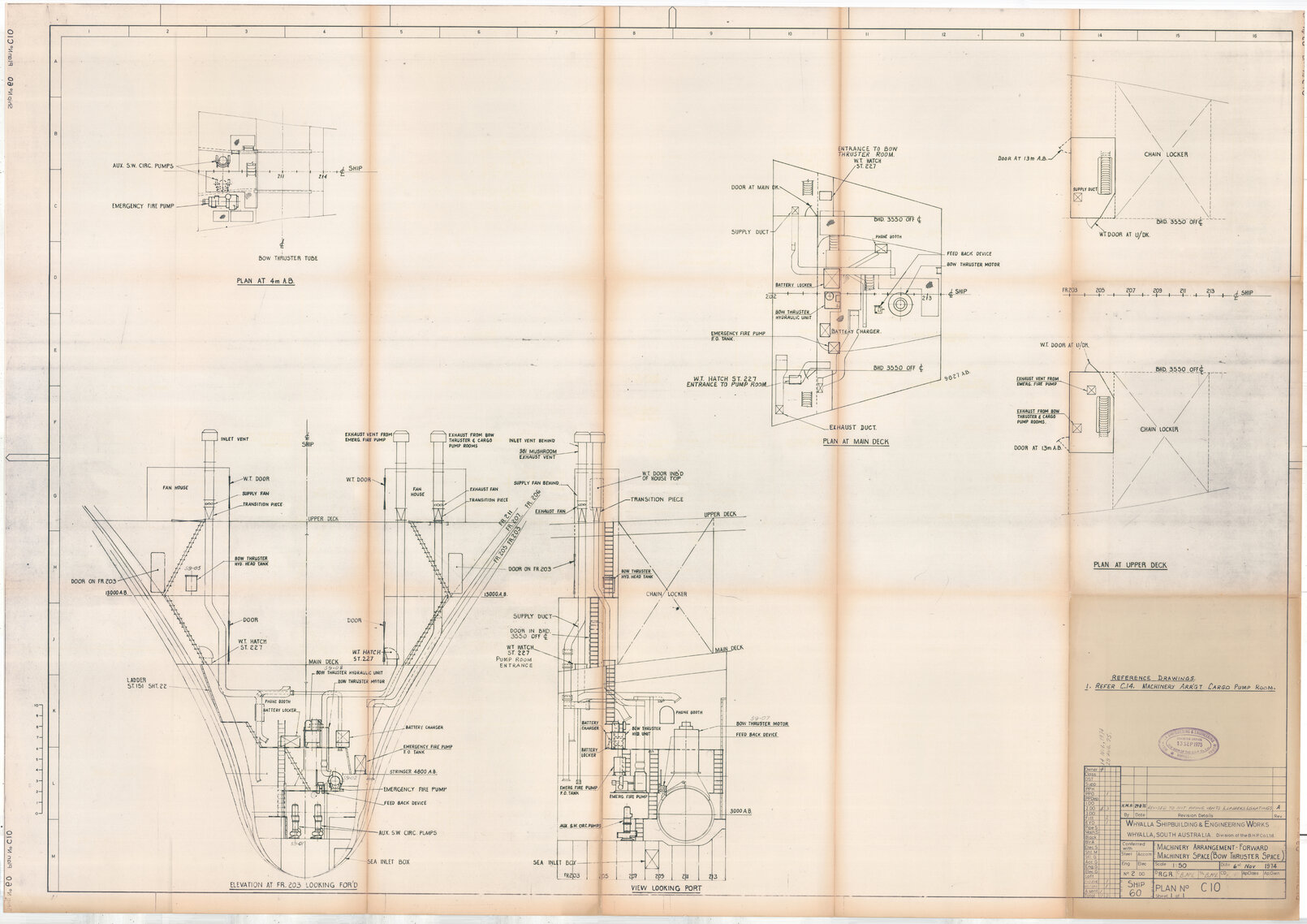 Union Rotorua, machinery arrangement - forward machinery space (bow thruster space)