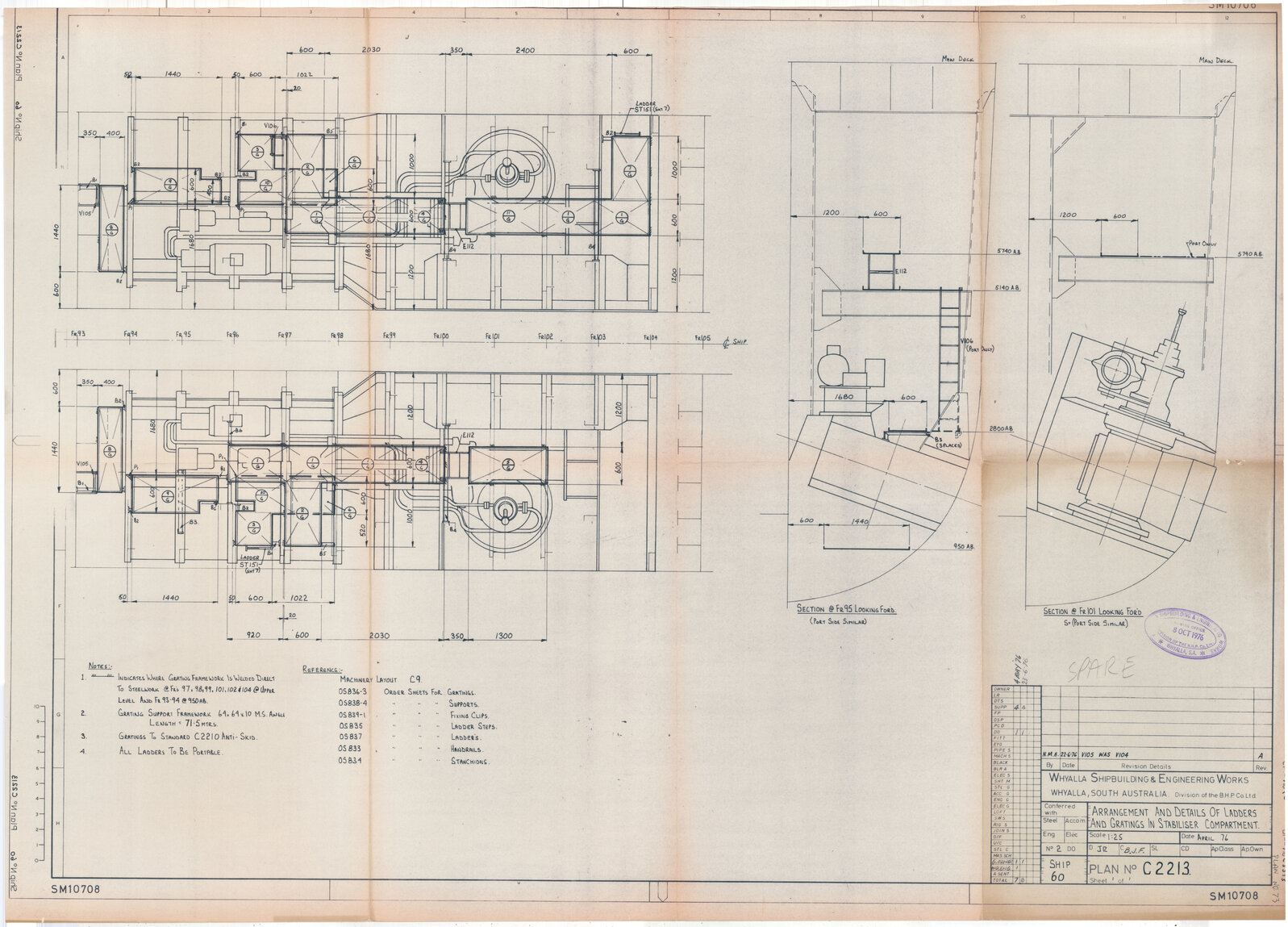 Union Rotorua, arrangement and details of ladders and gratings in stabiliser compartment