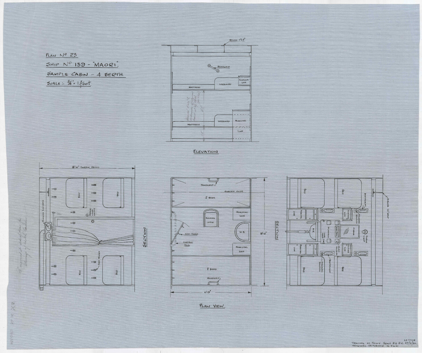 TEV Maori, sample cabin, 4 berth
