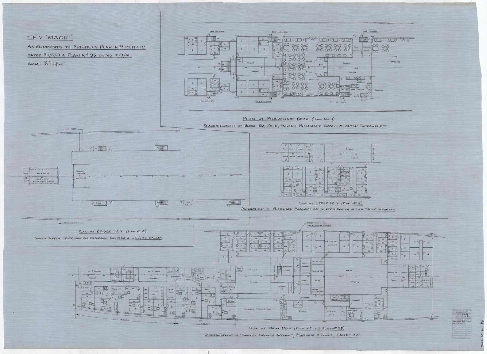 TEV Maori, amendments to builders plan numbers 10, 11 and 12 