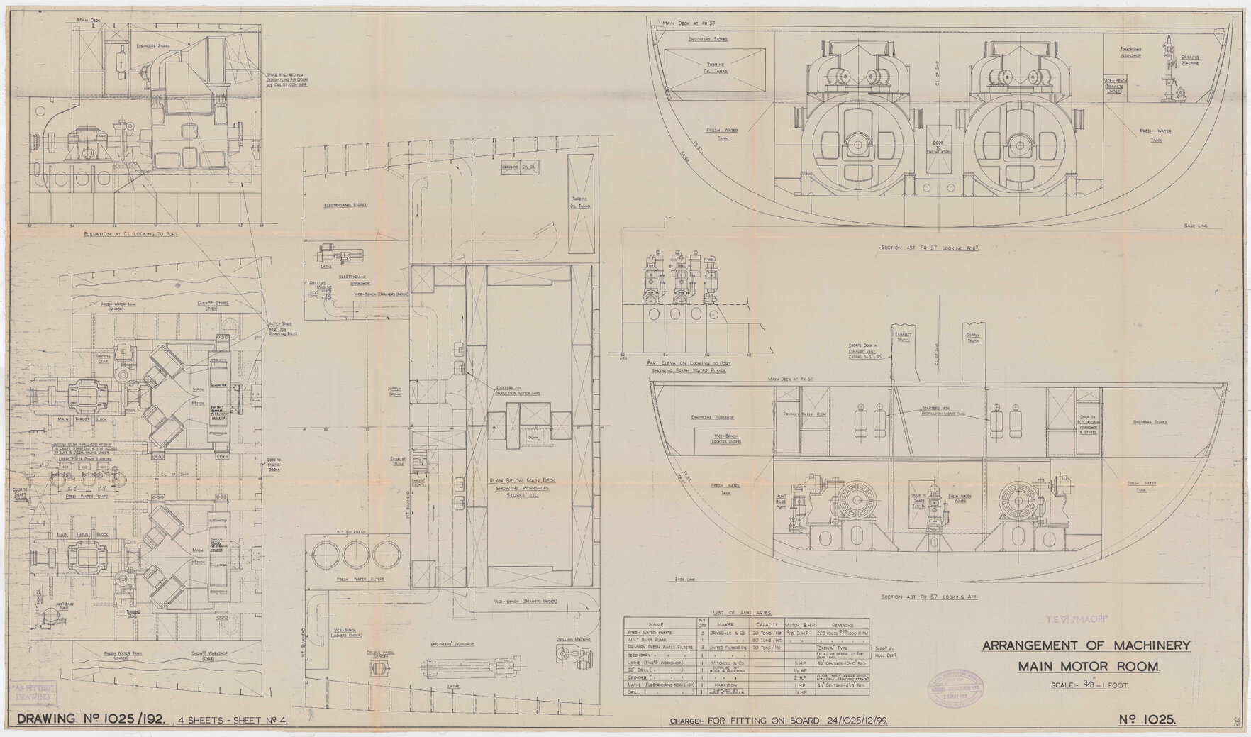 TEV Maori, arrangement of machinery, main motor room