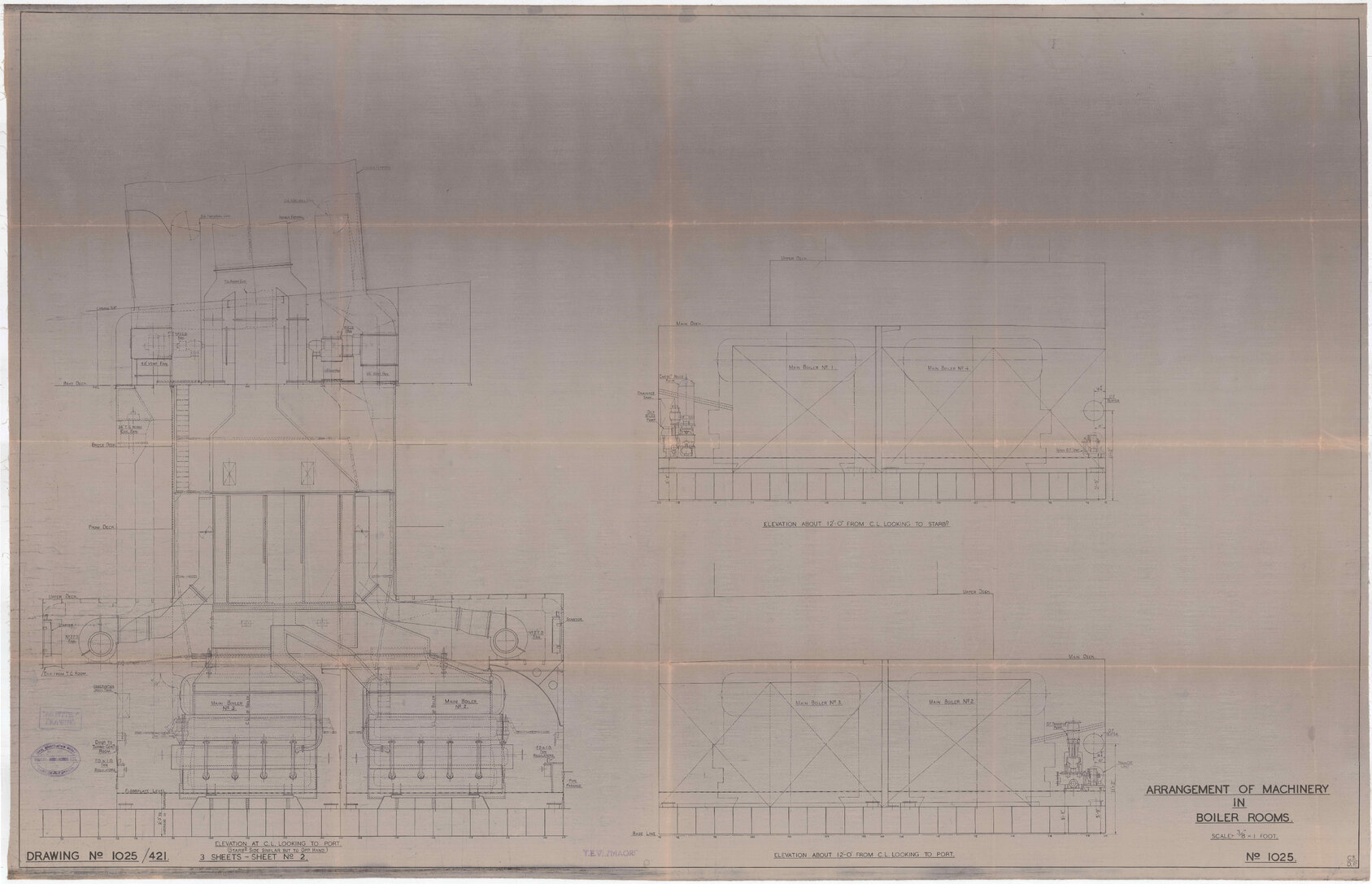 TEV Maori, arrangement of machinery in boiler rooms