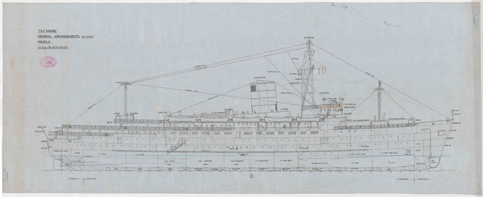 TEV Maori, general arrangements (as fitted), profile