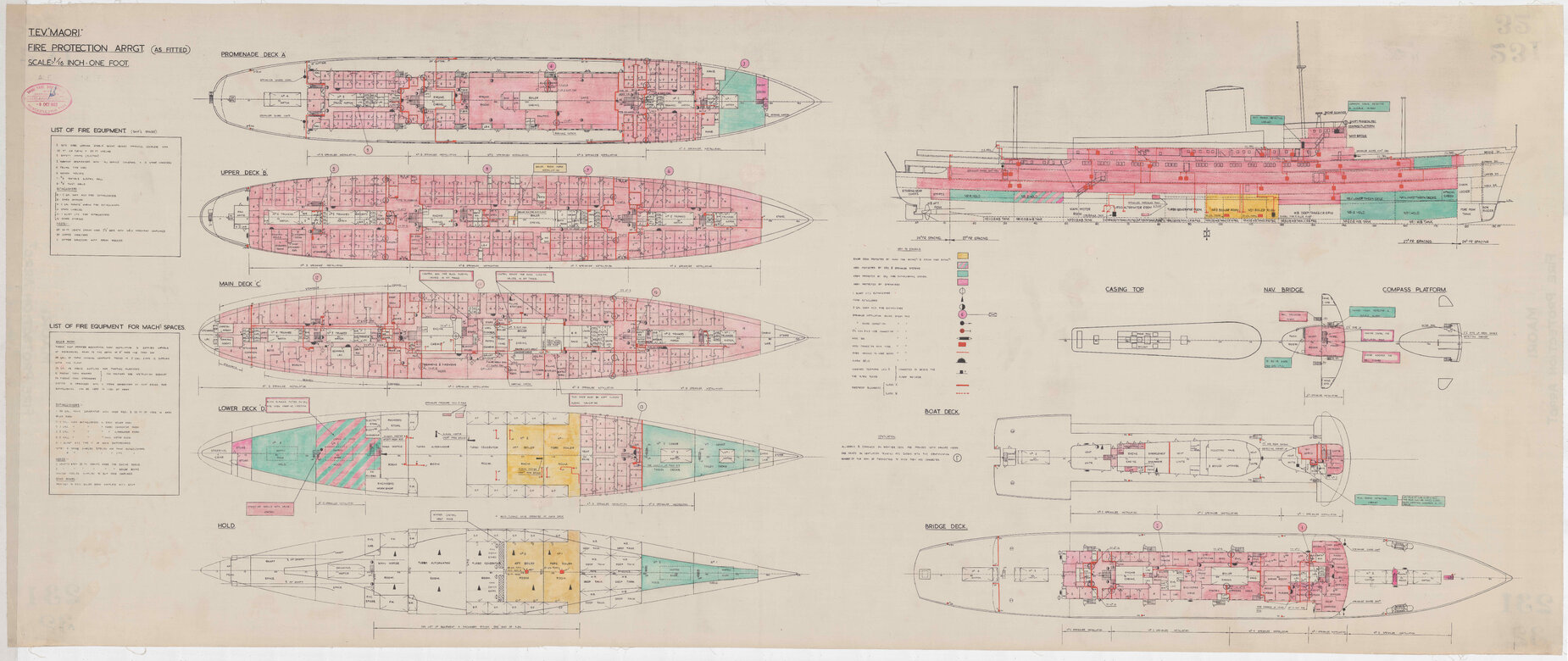 TEV Maori, fire protection arrangement (as fitted)
