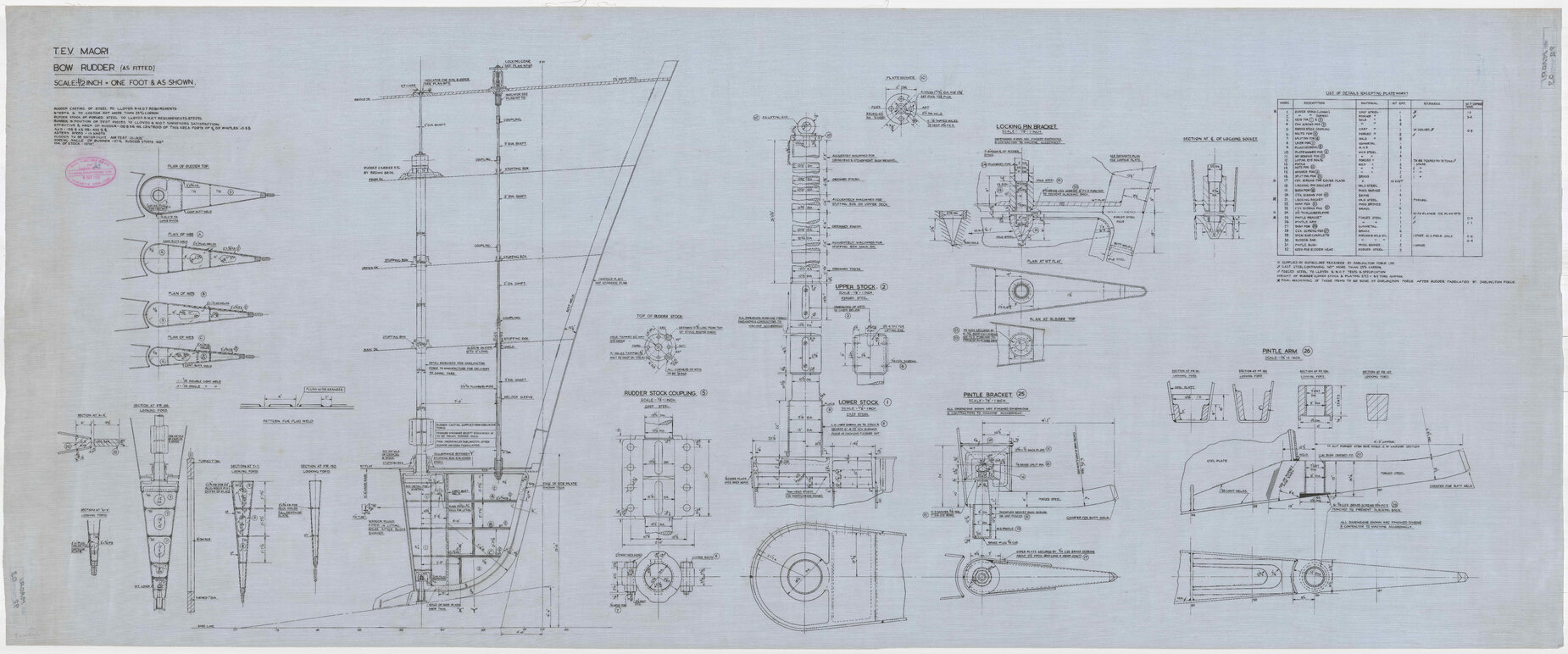 TEV Maori, bow rudder (as fitted)