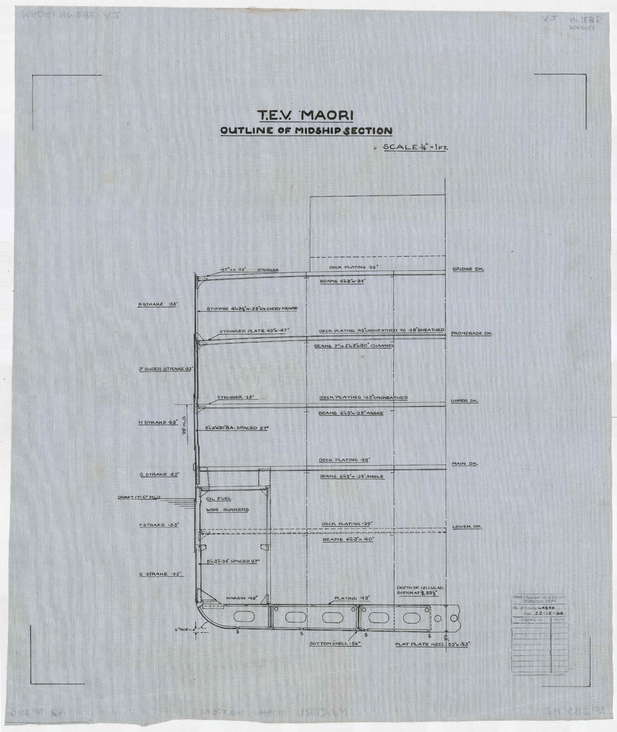 TEV Maori, outline of midship section