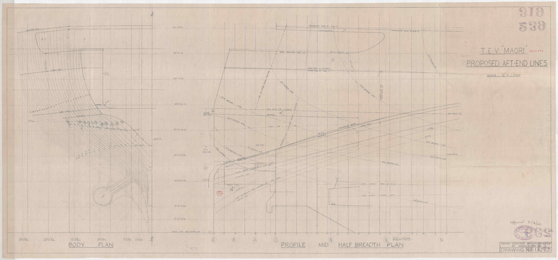 TEV Maori, proposed aft-end lines