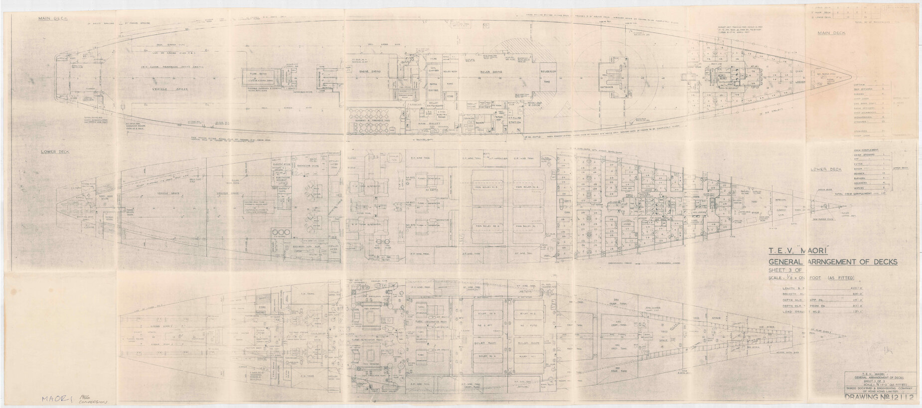TEV Maori, general arrangement of decks (sheet 3 of 3) [copy]