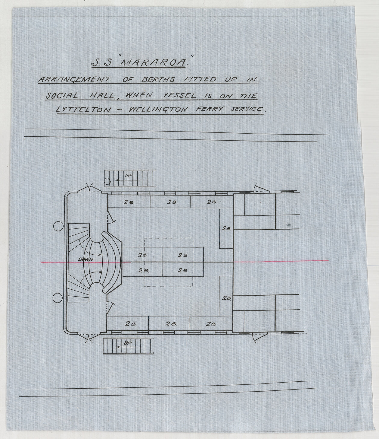 SS Mararoa, arrangement of berths fitted up in social hall