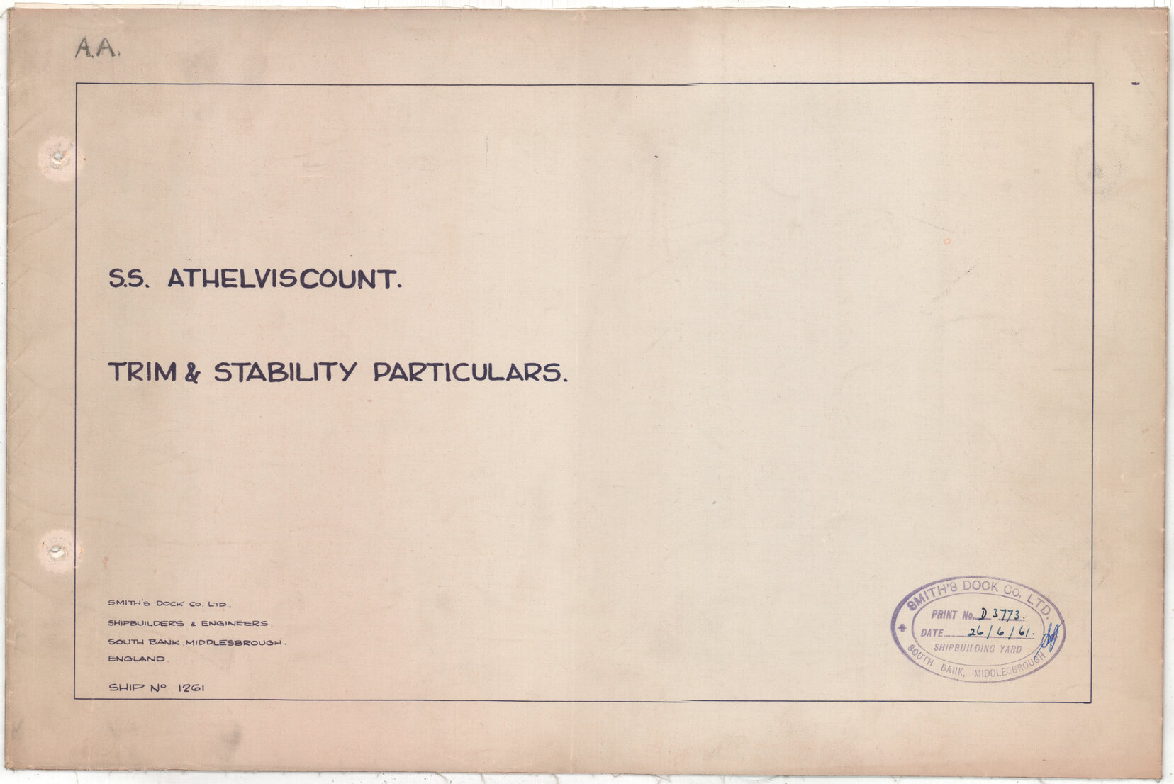 S.S. Athelviscount, trim and stability particulars booklet