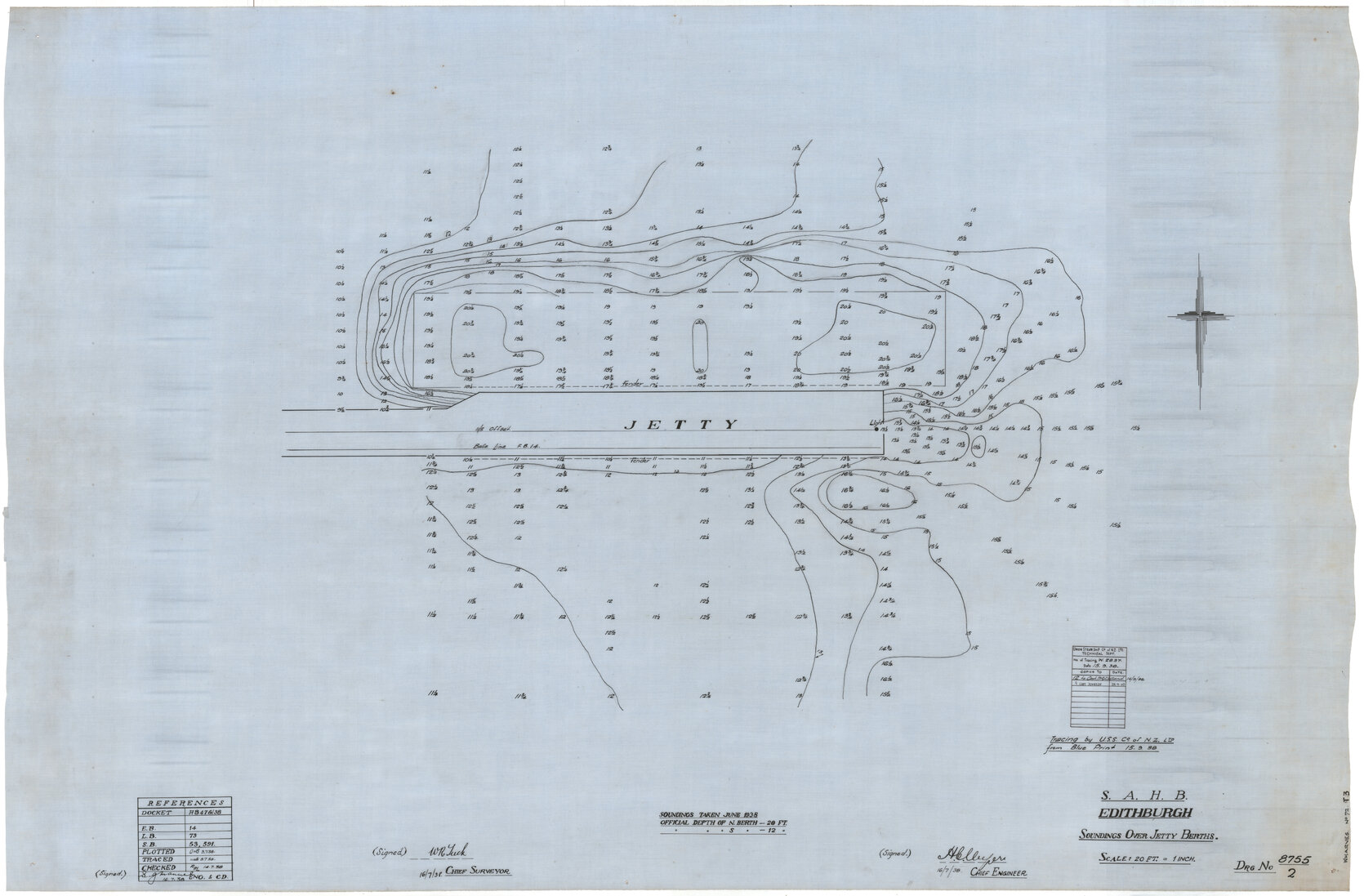Whylla, soundings over jetty berths