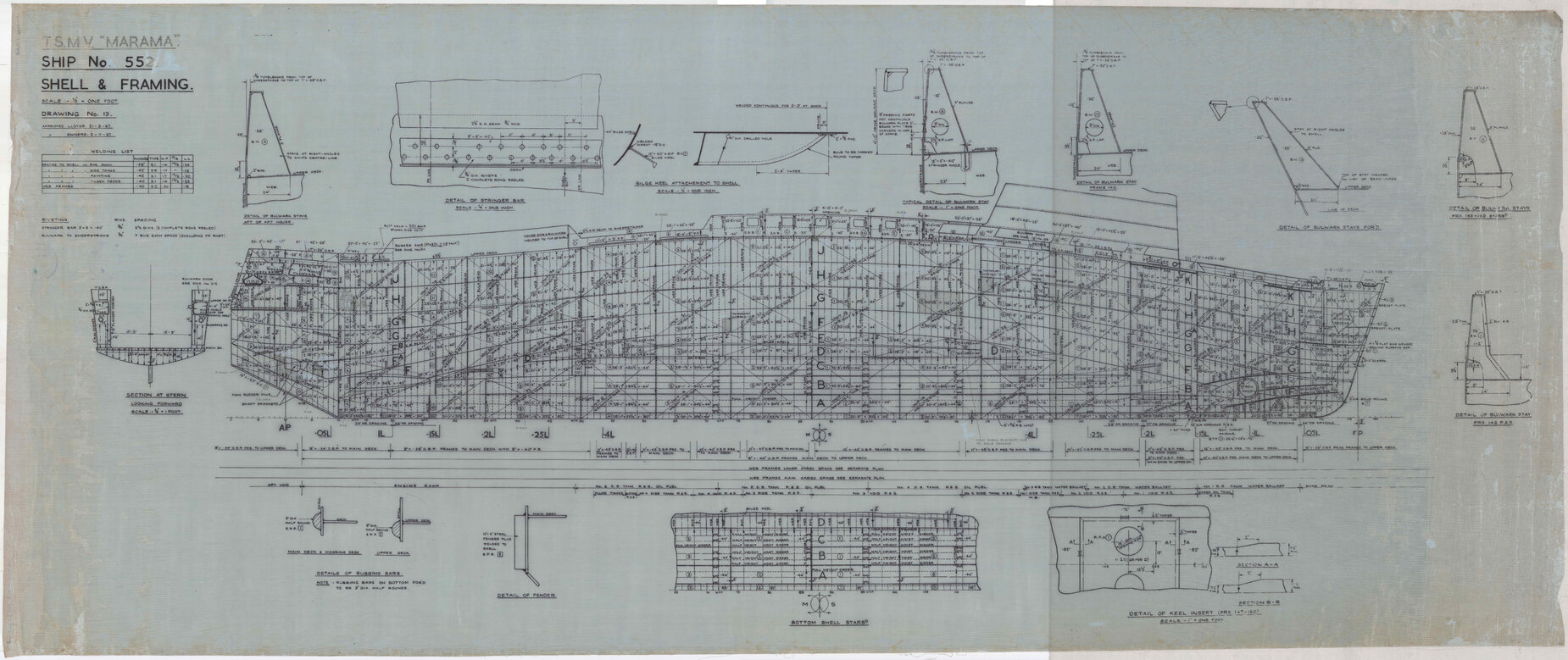 TSMV Marama, shell and framing