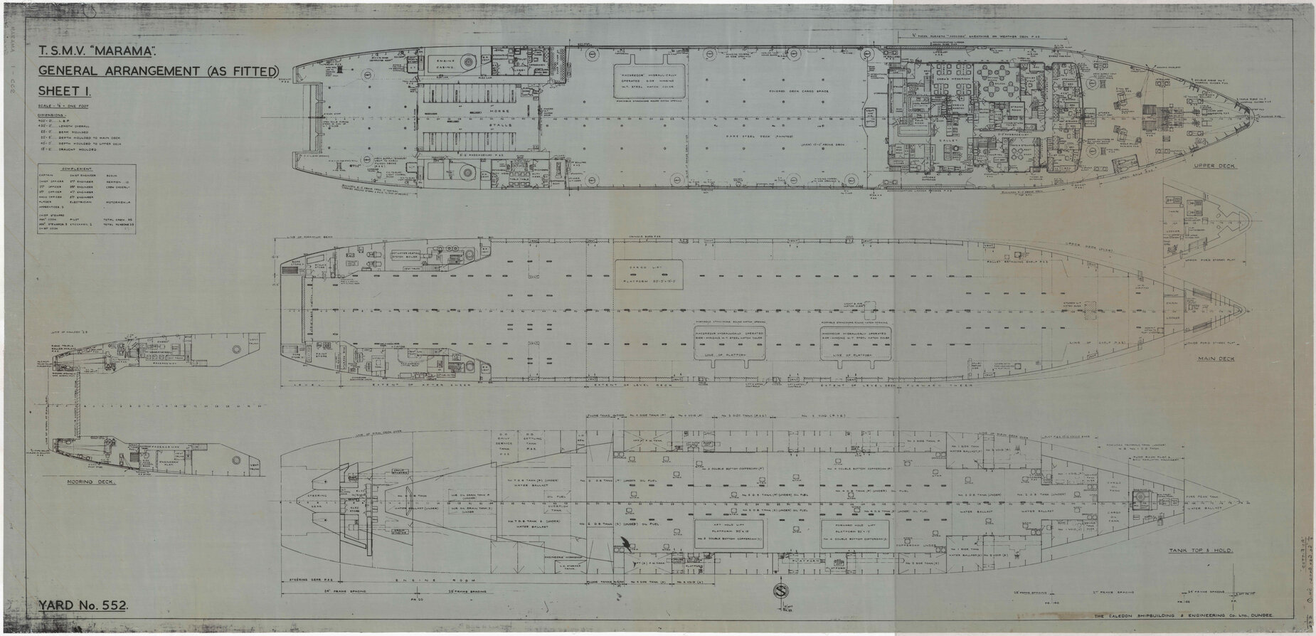 TSMV Marama, general arrangement (as fitted), sheet 1