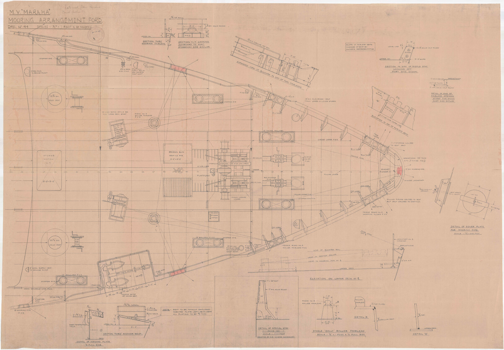 TSMV Marama, mooring arrangement ford