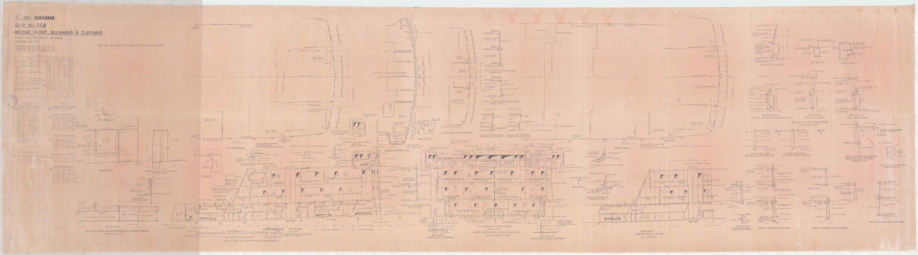TSMV Marama, bridge front, bulwarks and curtains