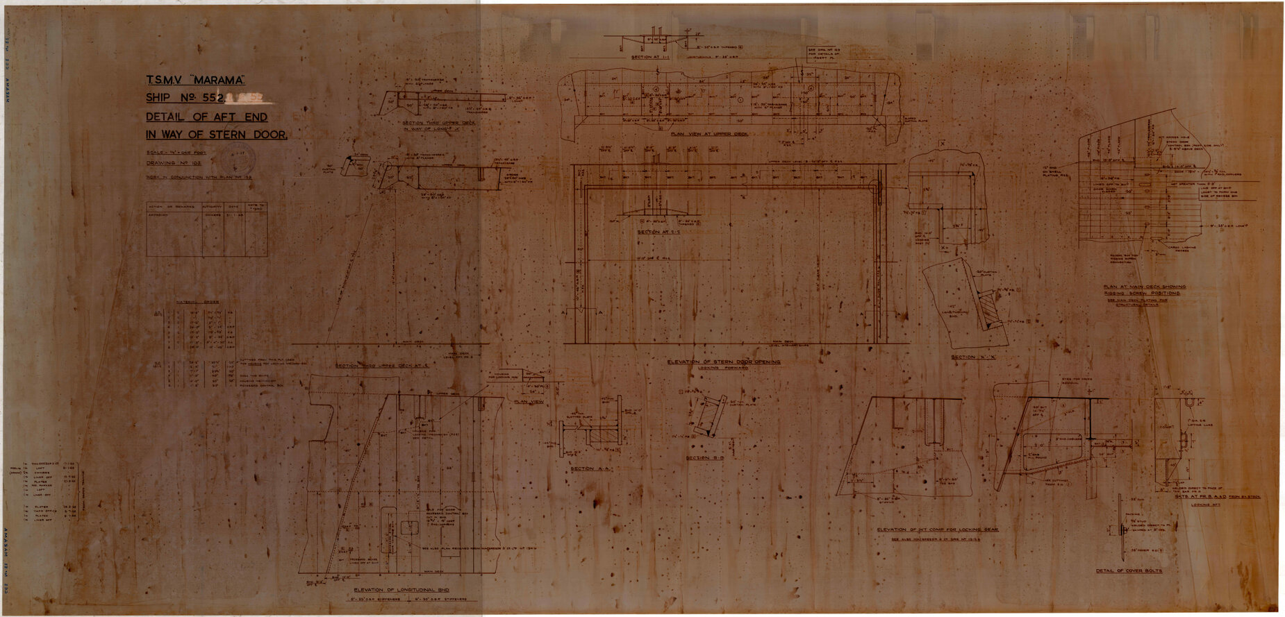 TSMV Marama, detail of aft end in way of stern door