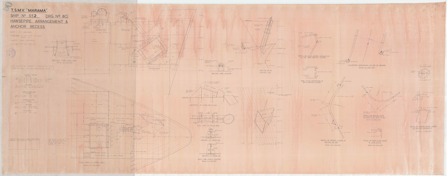 TSMV Marama, hawsepipe arrangement and anchor recess